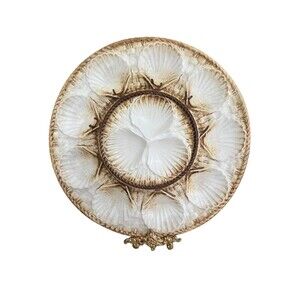 Vintage Longchamp Oyster Platter Large French Barbotine Seafood Serving Plate